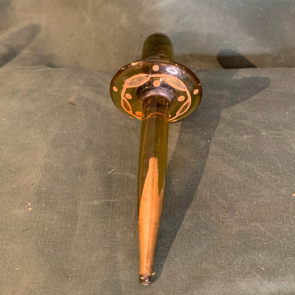 VTG Handpainted Bohemian Amber Glass Bottle with Stopper - Picture 8 of 13